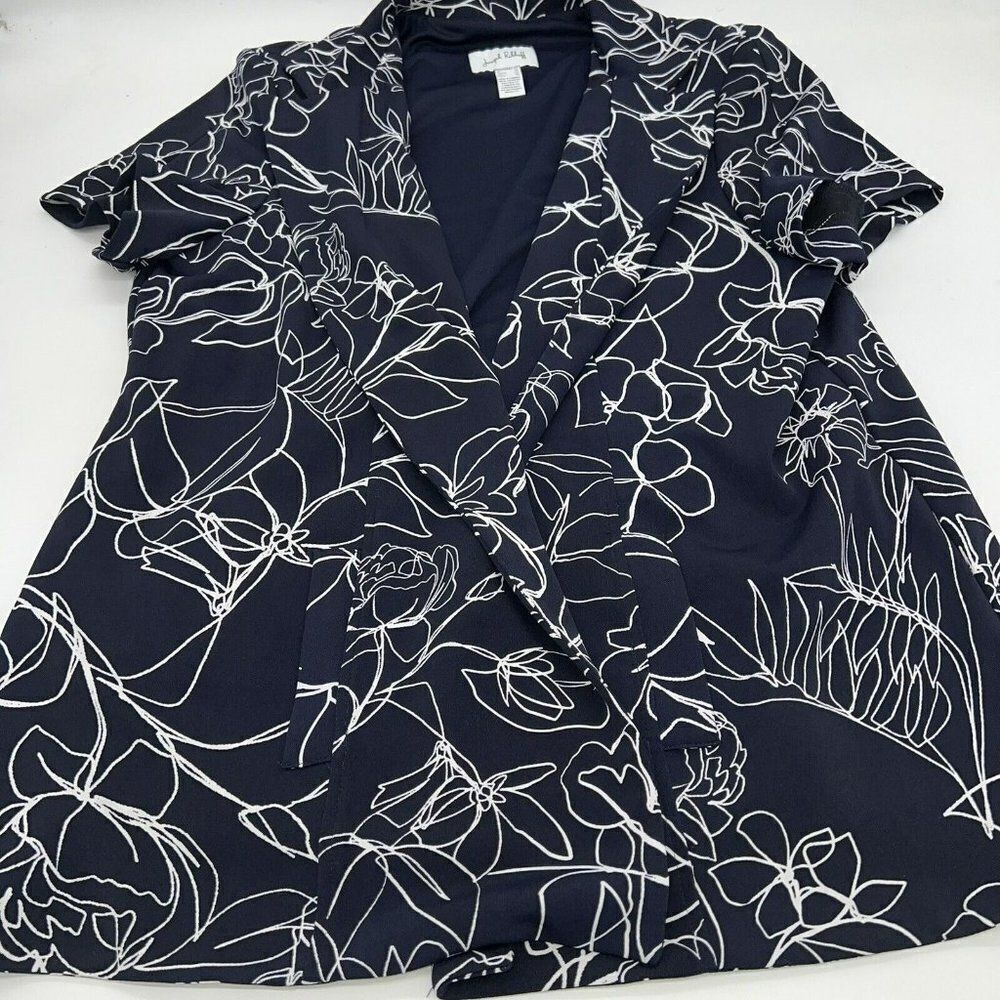 Joseph Ribkoff Blue White Floral Shirt Sleeve Jacket Plus Size 22 Rare!!